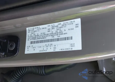 2025 Ford F-150 Lariat from USA, damaged, VIN 1FTFW5LD9SFB36633